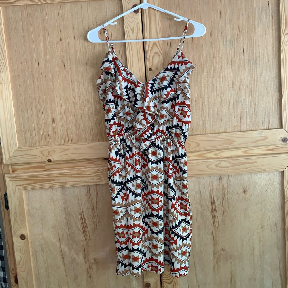 Prevett ruffle front Aztec trible strappy sun dress size M